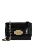 Mulberry Lily Shiny Small Croc Leather Shoulder Bag, Black