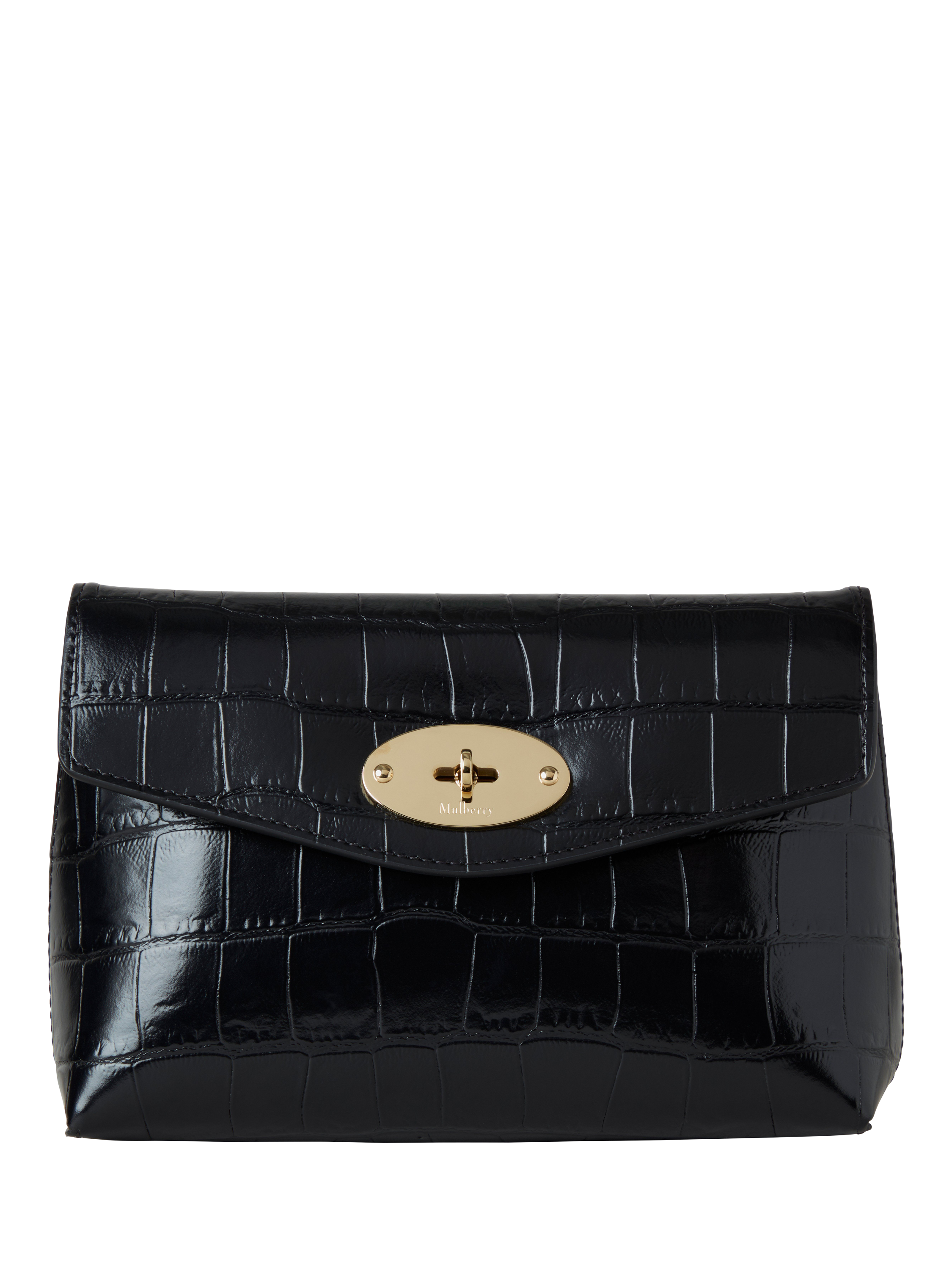Product image 1 of 4, which shows Muberry Darley Shiny Small Croc Leather Cosmetic Pouch, Black