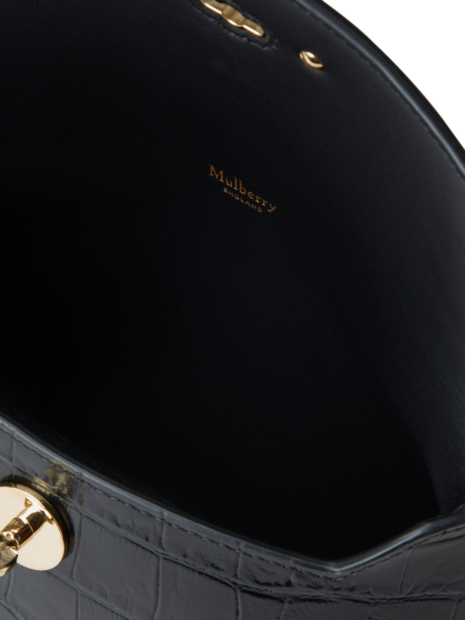 Product image 4 of 4, which shows Muberry Darley Shiny Small Croc Leather Cosmetic Pouch, Black