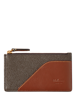 Mulberry Heritage Printed BioVeg Scotchgrain & Flat Calf Zipped Long Card Holder, Mole/Cognac, Mole/Cognac