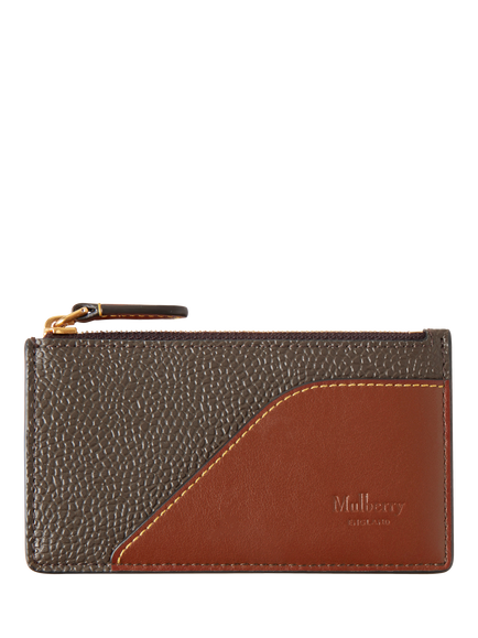 Mulberry Heritage Printed BioVeg Scotchgrain & Flat Calf Zipped Long Card Holder, Mole/Cognac, Mole/Cognac