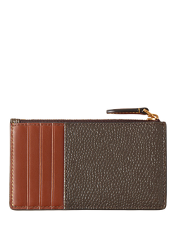 Mulberry Heritage Printed BioVeg Scotchgrain & Flat Calf Zipped Long Card Holder, Mole/Cognac - view 2, Mole/Cognac