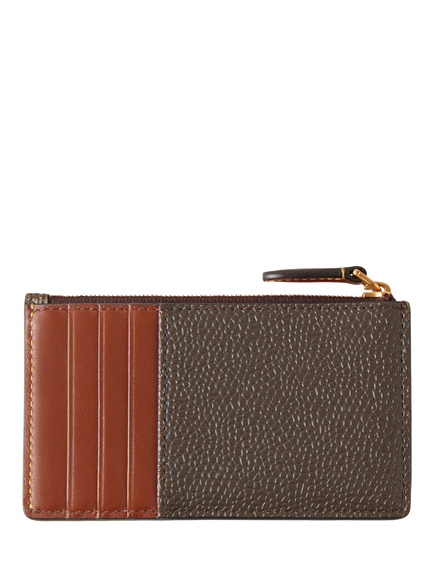 Mulberry Heritage Printed BioVeg Scotchgrain & Flat Calf Zipped Long Card Holder, Mole/Cognac - view 2, Mole/Cognac
