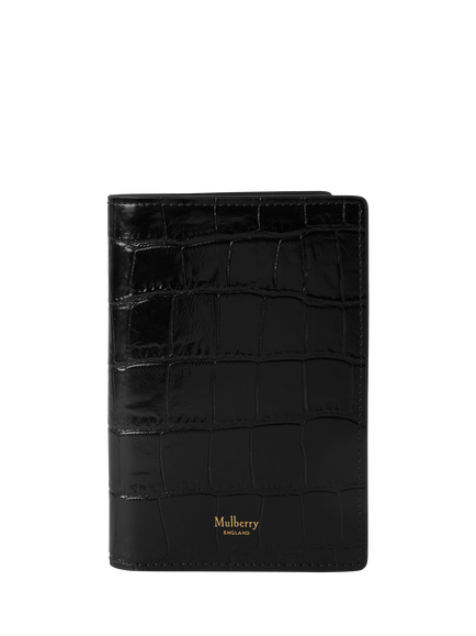 Mulberry Shiny Croc Effect Leather Passport Cover, Black