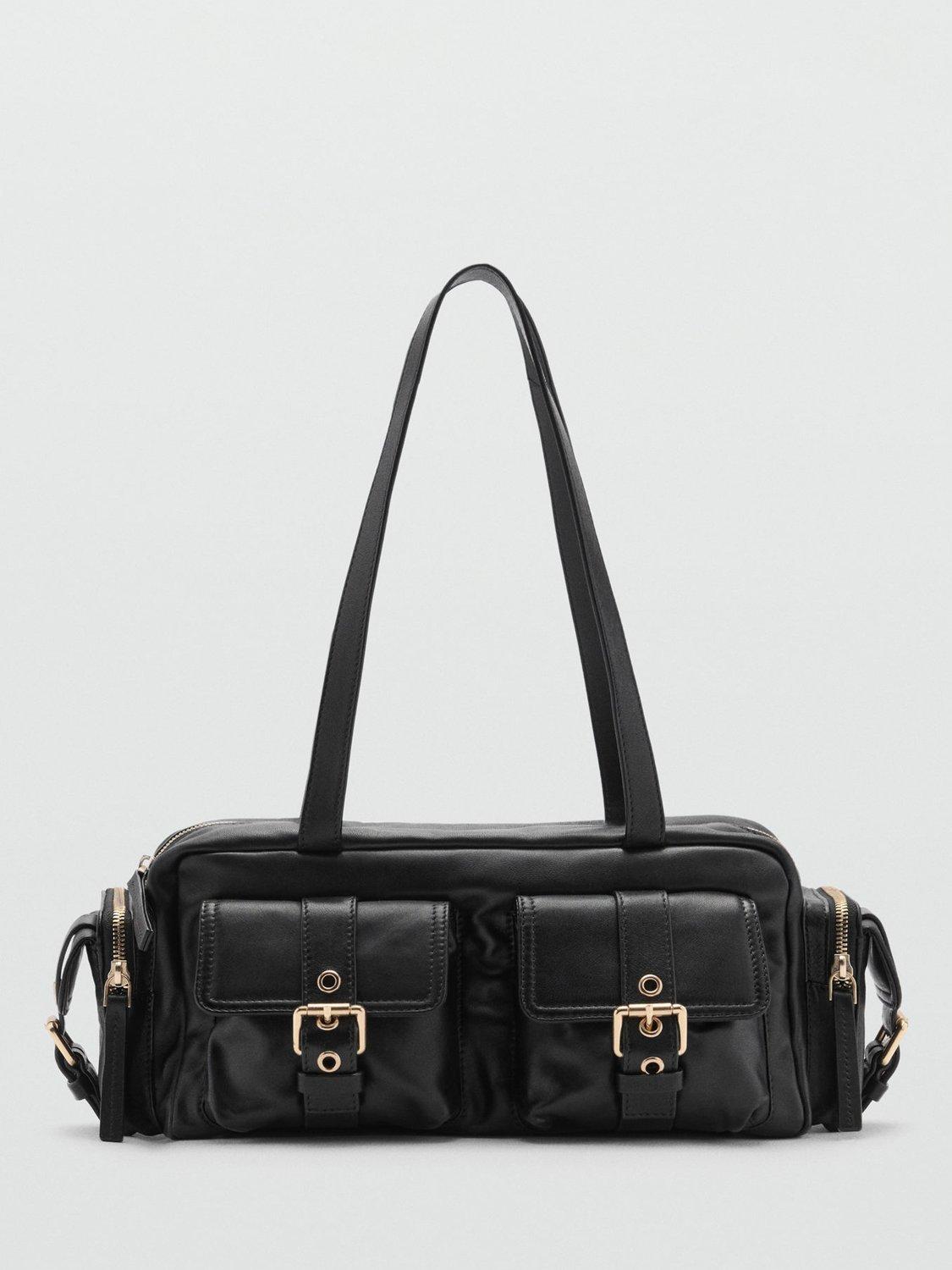 Mango Zoe Leather Shoulder Bag, Black