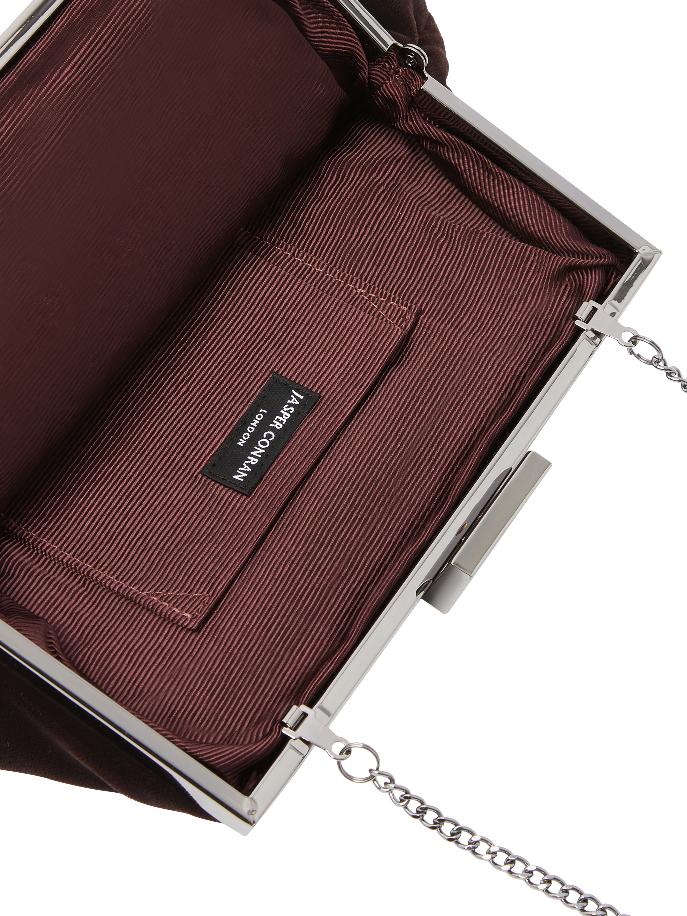 Product image 5 of 5, which shows Jasper Conran London Gaby Velvet Clutch Bag, Chocolate