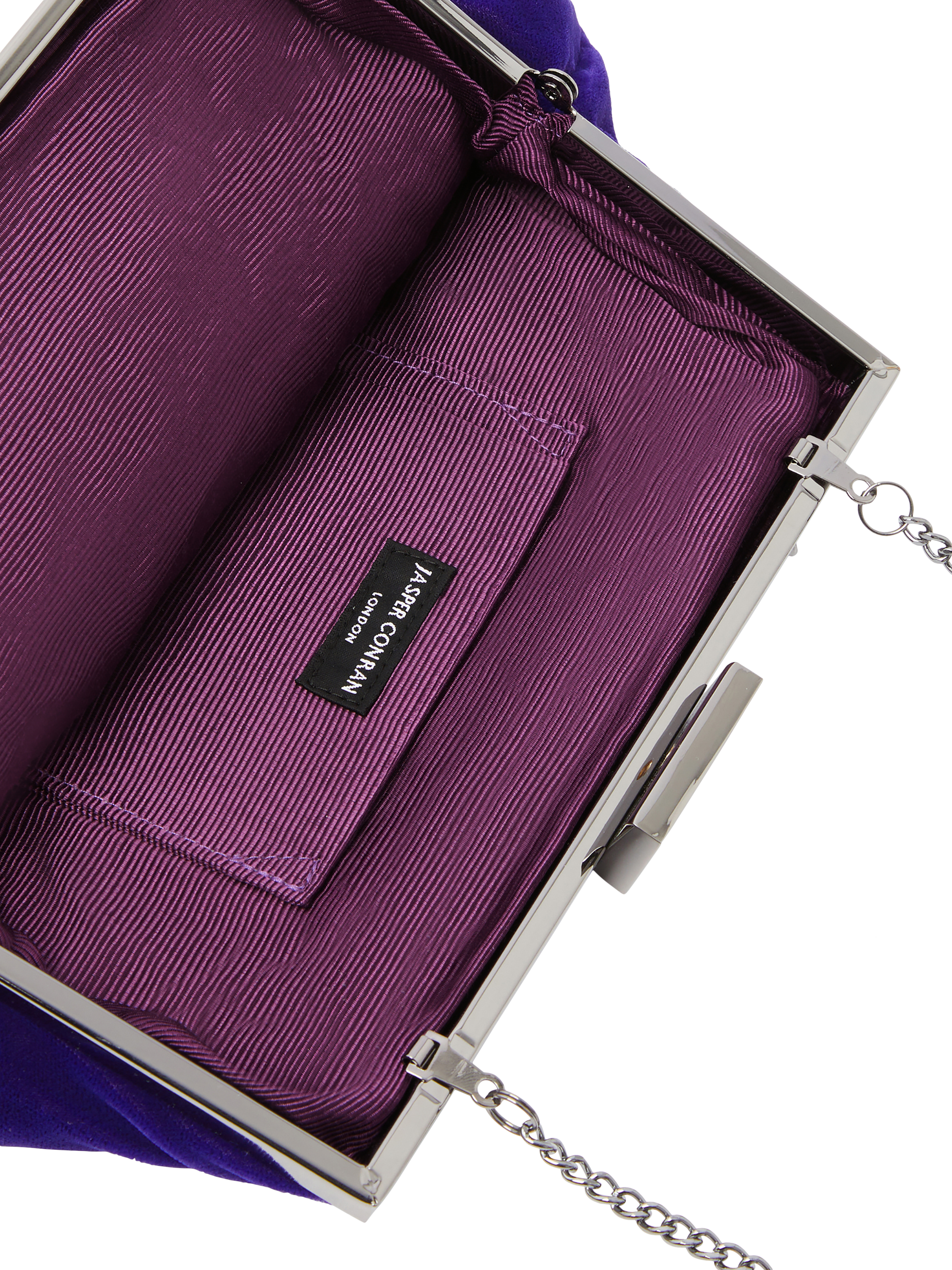 Product image 5 of 5, which shows Jasper Conran London Gaby Velvet Clutch Bag, Purple
