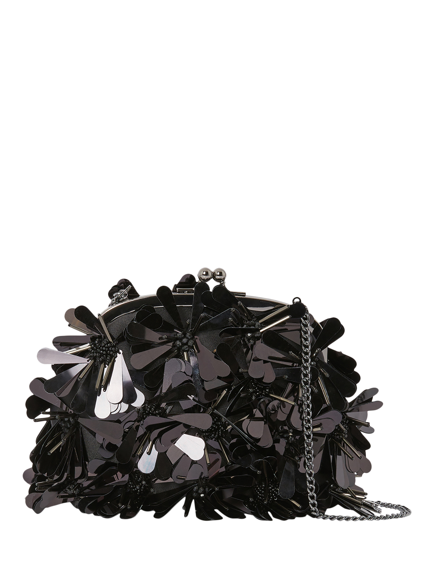 Product image 2 of 5, which shows Jasper Conran London Giavanna 3D Sequin Flower Clutch Bag, Black