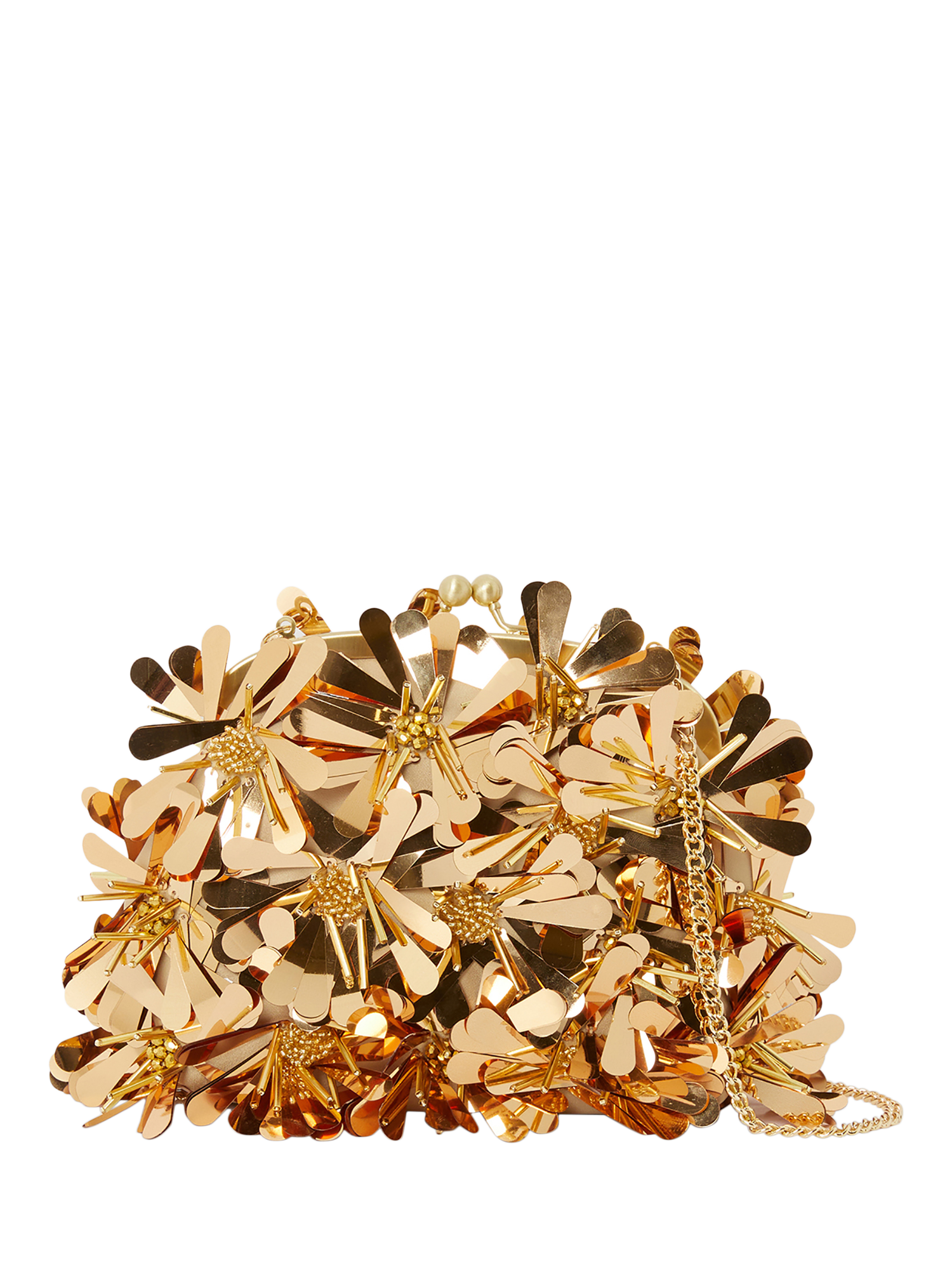 Product image 2 of 5, which shows Jasper Conran London Giavanna 3D Sequin Flower Clutch Bag, Gold