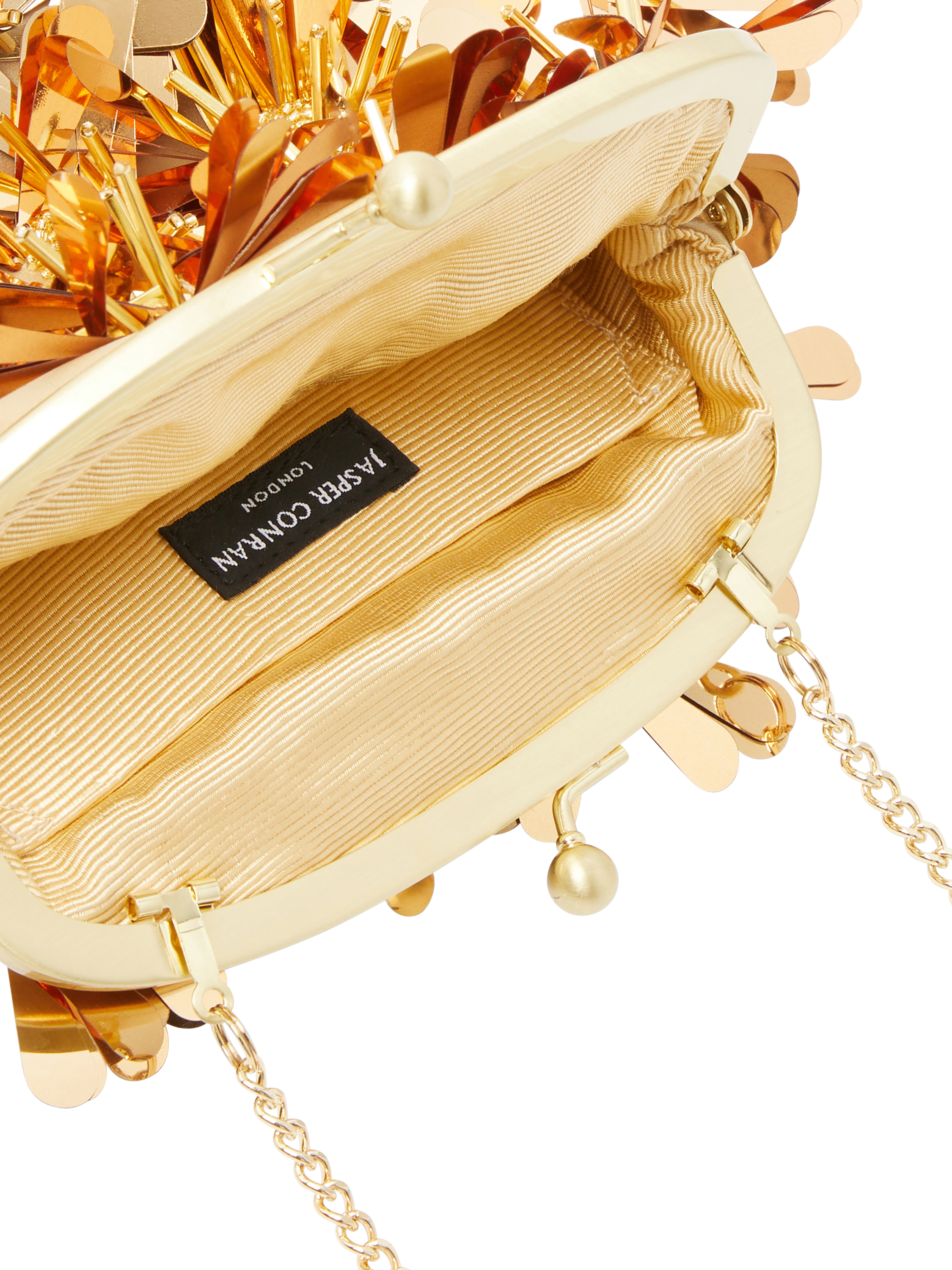 Product image 5 of 5, which shows Jasper Conran London Giavanna 3D Sequin Flower Clutch Bag, Gold