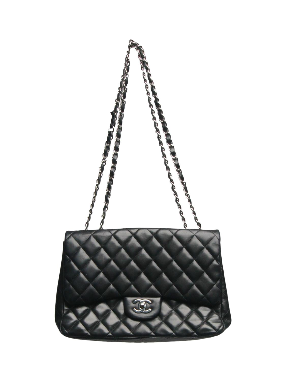 Product image 1 of 9, which shows Pre-loved CHANEL 2008-2009 Jumbo Classic Single Flap Shoulder Bag, Black
