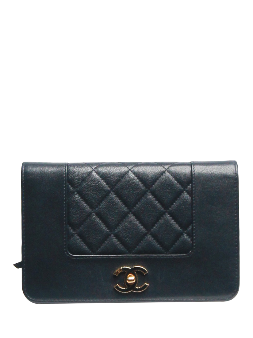 Pre-loved CHANEL 2016 Mademoiselle Wallet On Chain Cross Body Bag, Dark Blue