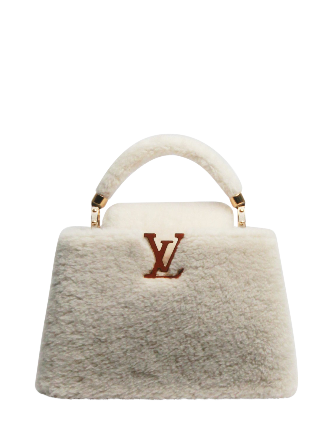 Pre loved Louis Vuitton Shearling Capucines Top Handle Grab Bag White