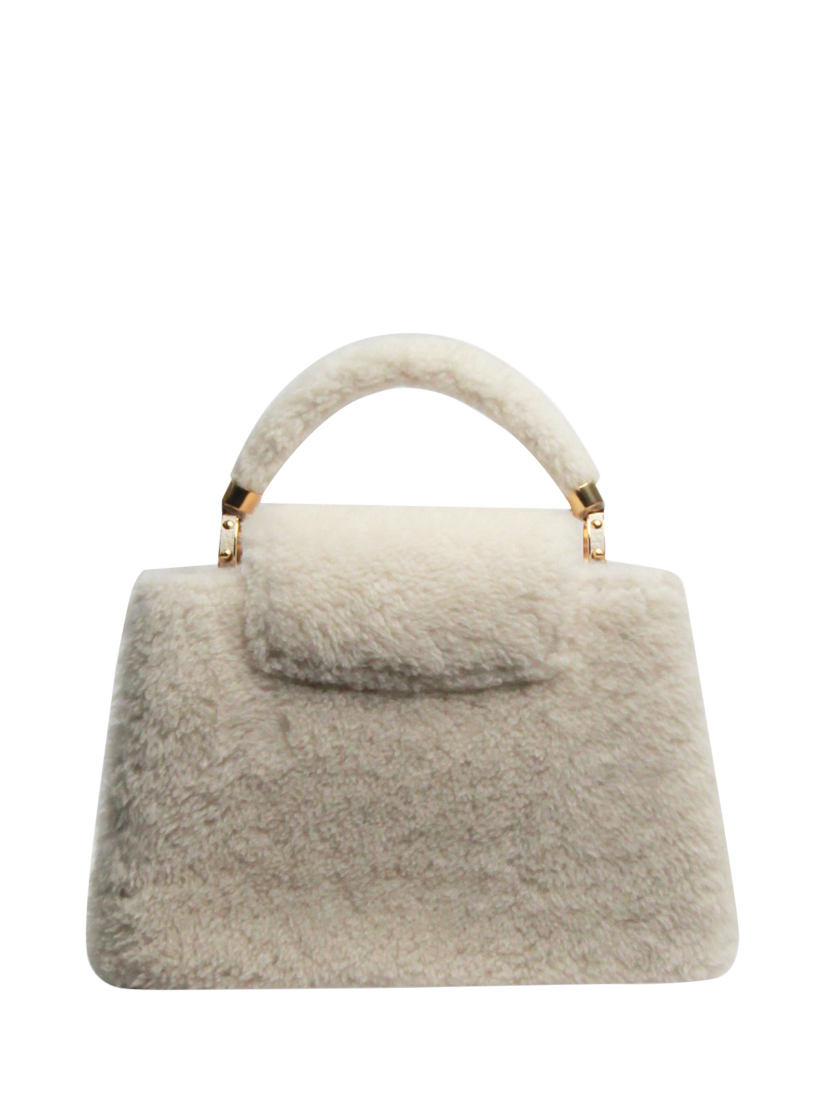 Pre loved Louis Vuitton Shearling Capucines Top Handle Grab Bag White