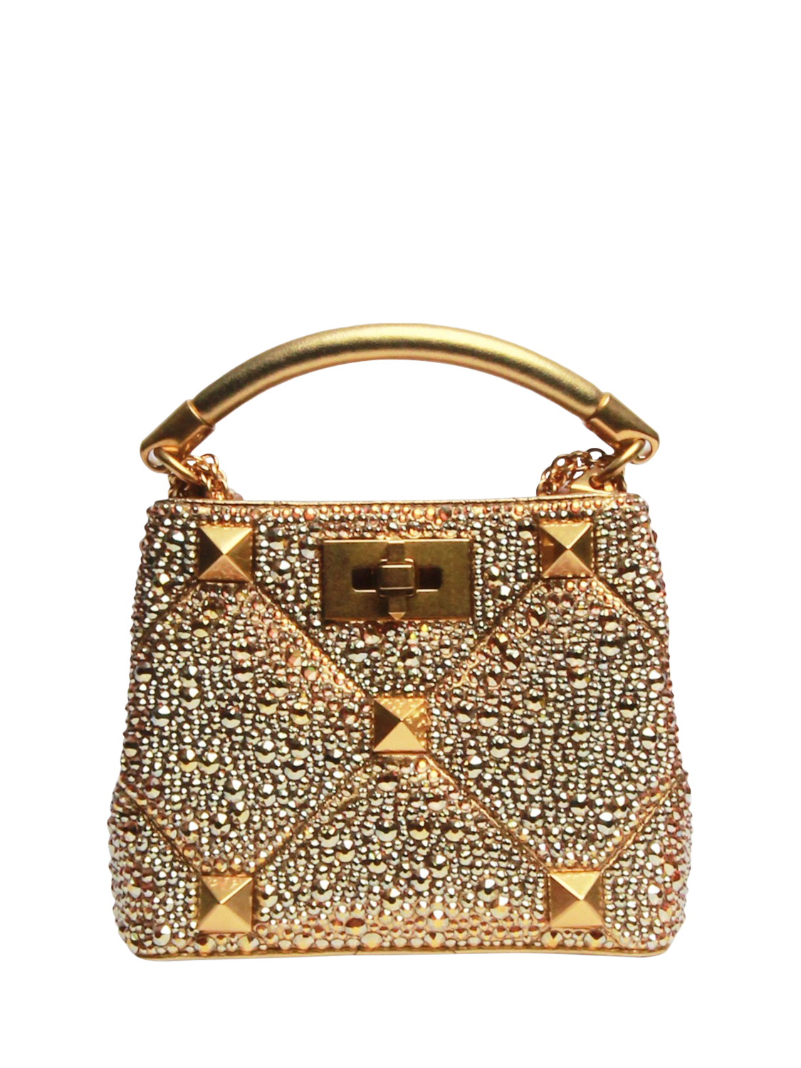 Pre loved Valentino Roman Stud Crystal Embellished Top Handle Grab Bag Gold