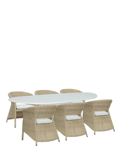 KETTLER Palm 6-Seater Oval Muscat Garden Dining Table & Chairs Set, Natural