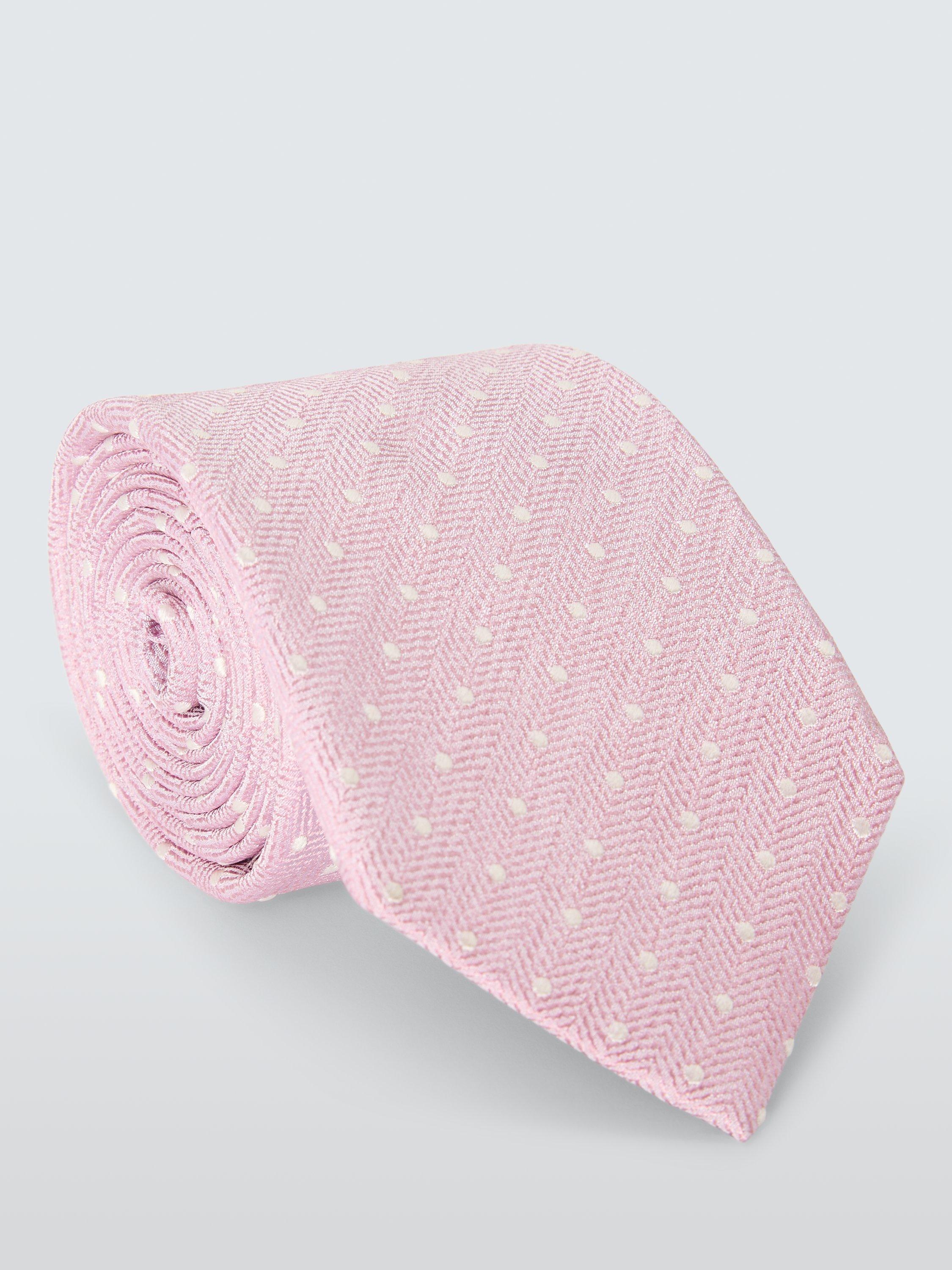 Product image 1 of 4, which shows John Lewis Silk Herringbone Spot Tie, Pink