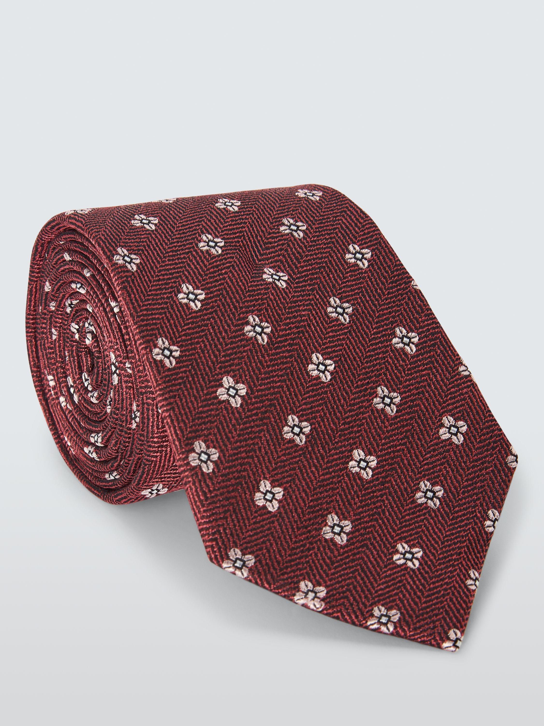 Product image 1 of 4, which shows John Lewis Silk Herringbone Floral Tie, Raspberry