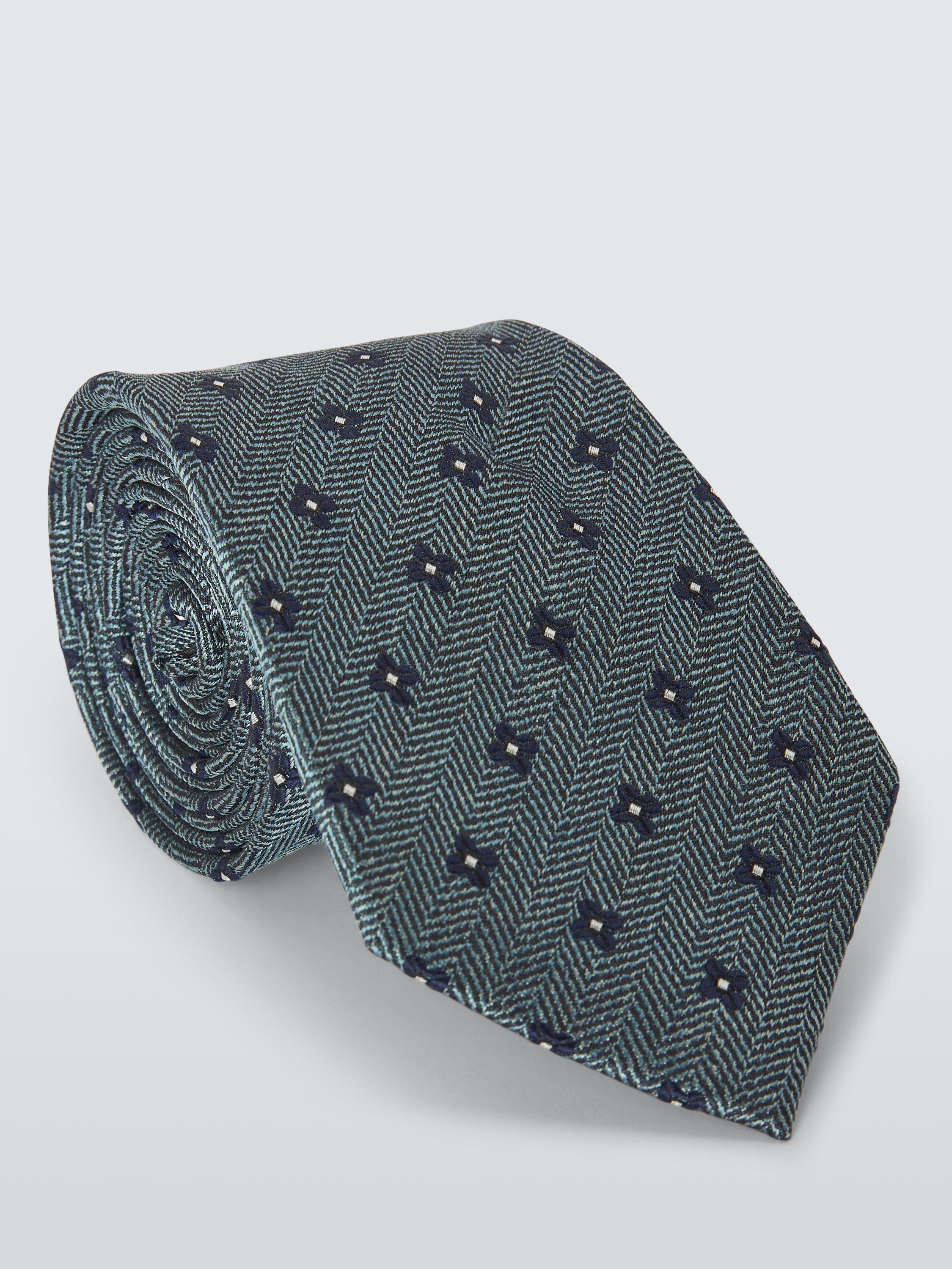 Product image 1 of 4, which shows John Lewis Silk Herringbone Floral Tie, Teal