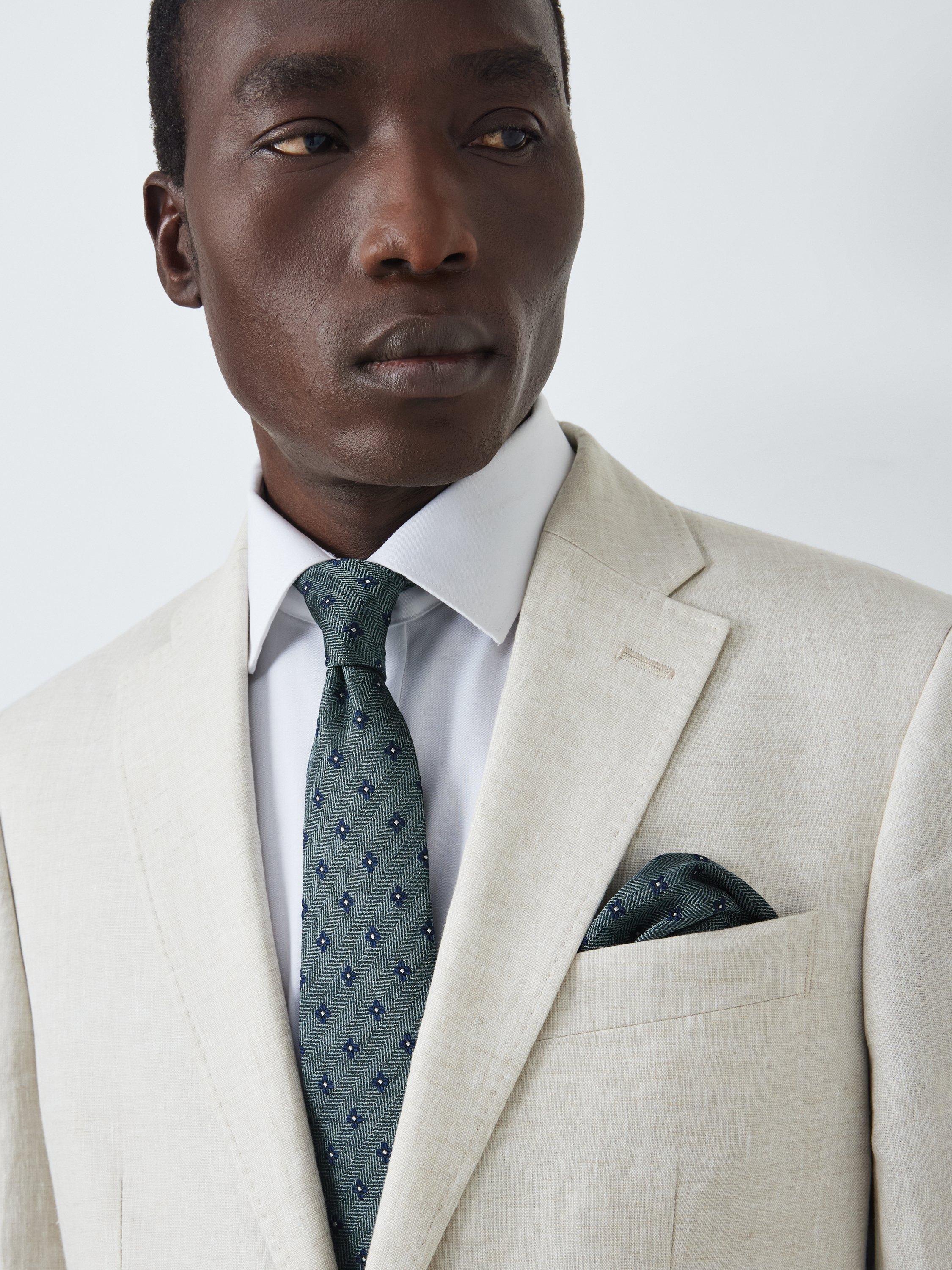 Product image 4 of 4, which shows John Lewis Silk Herringbone Floral Tie, Teal
