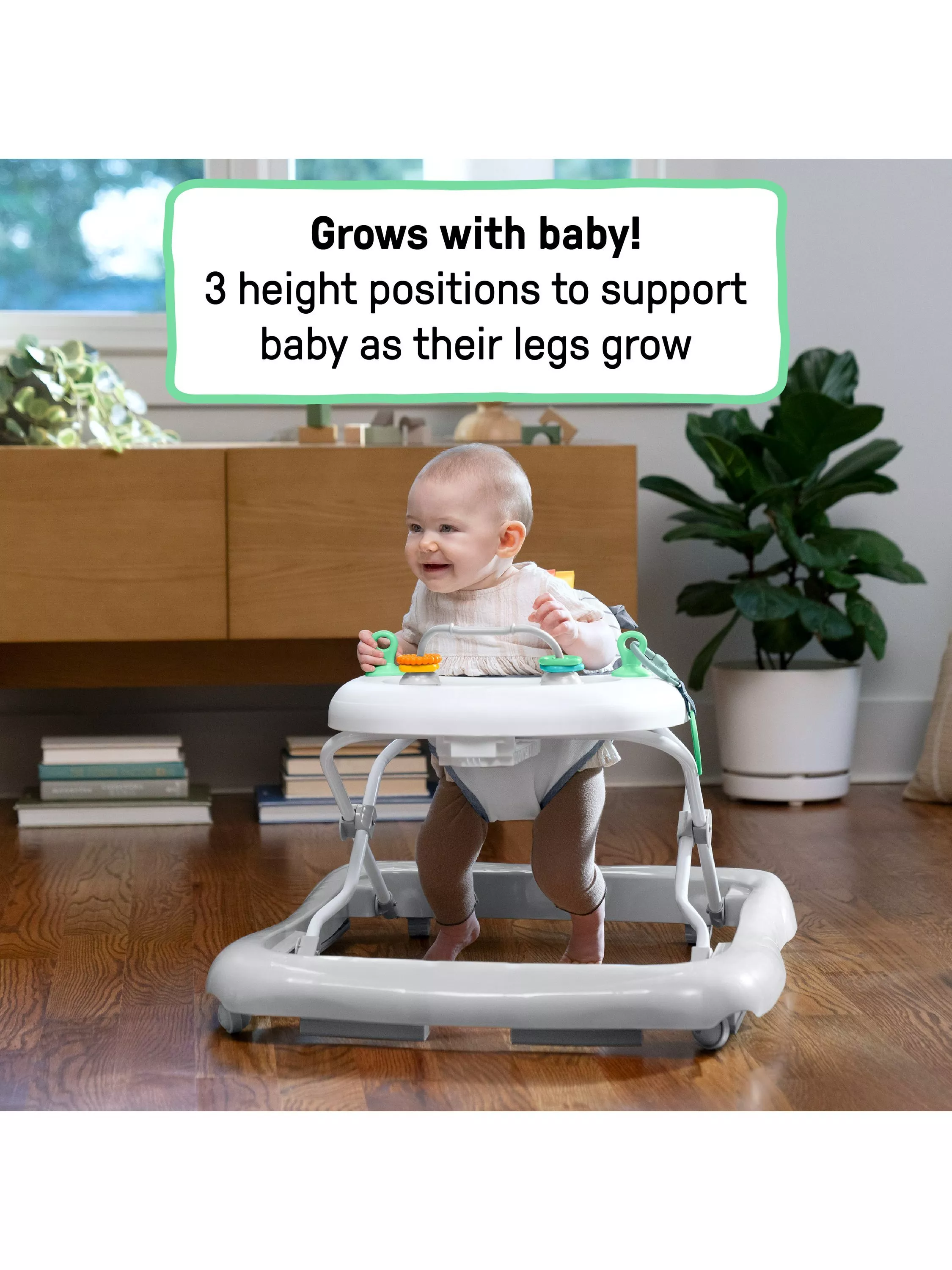 Ingenuity Smooth Strides Activity Baby Walker - Chambray, Ontwikkelingswandelaar, 3 verstelbare hoogtes, inclusief speelgoed, 6M-12M