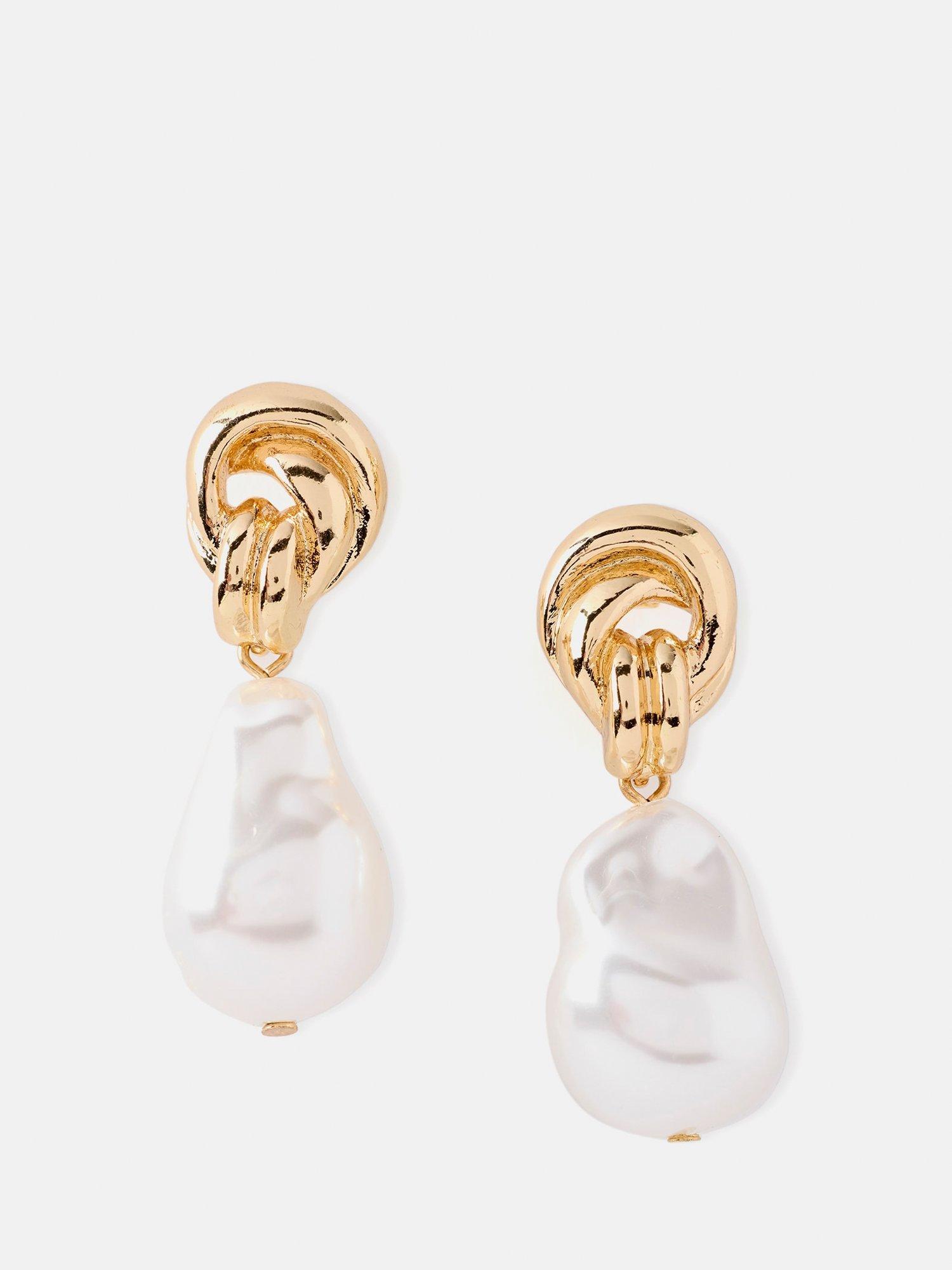 Mint Velvet Faux Pearl Drop Knot Earrings, Gold