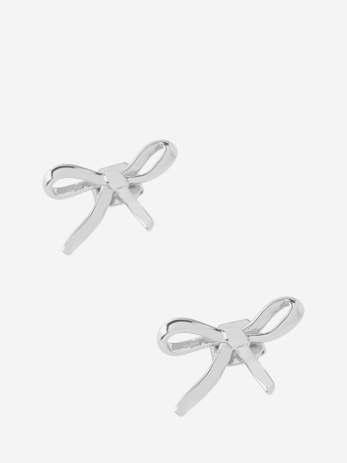 Product image 3 of 3, which shows Mint Velvet Bow Stud Earrings, Silver