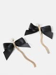 Mint Velvet Satin Bow Faux Pearl Drop Earrings, Gold/Black