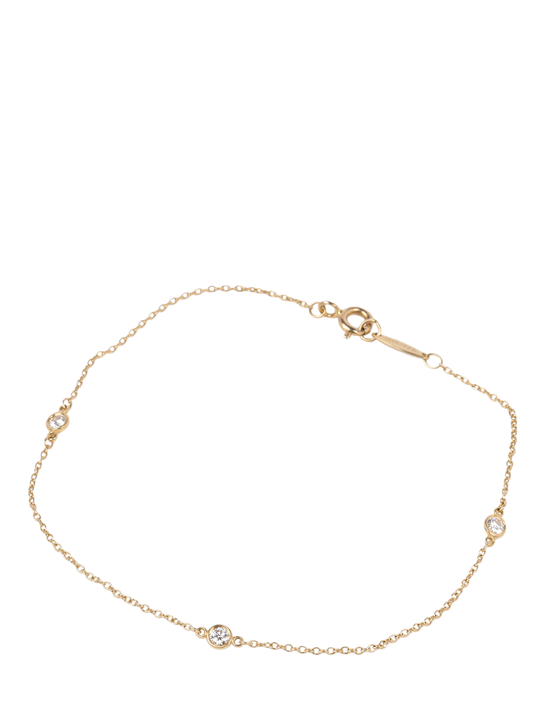 Product image 1 of 5, which shows Pre-loved Tiffany & Co. 18ct Yellow Gold 3 Brilliant Cut Diamond by the Yard Chain Bracelet