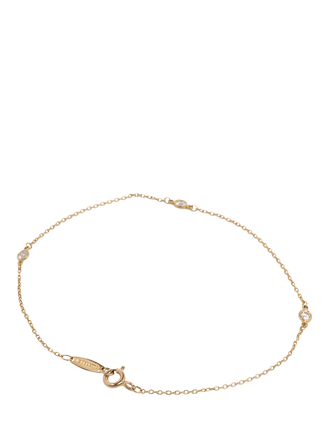Product image 4 of 5, which shows Pre-loved Tiffany & Co. 18ct Yellow Gold 3 Brilliant Cut Diamond by the Yard Chain Bracelet