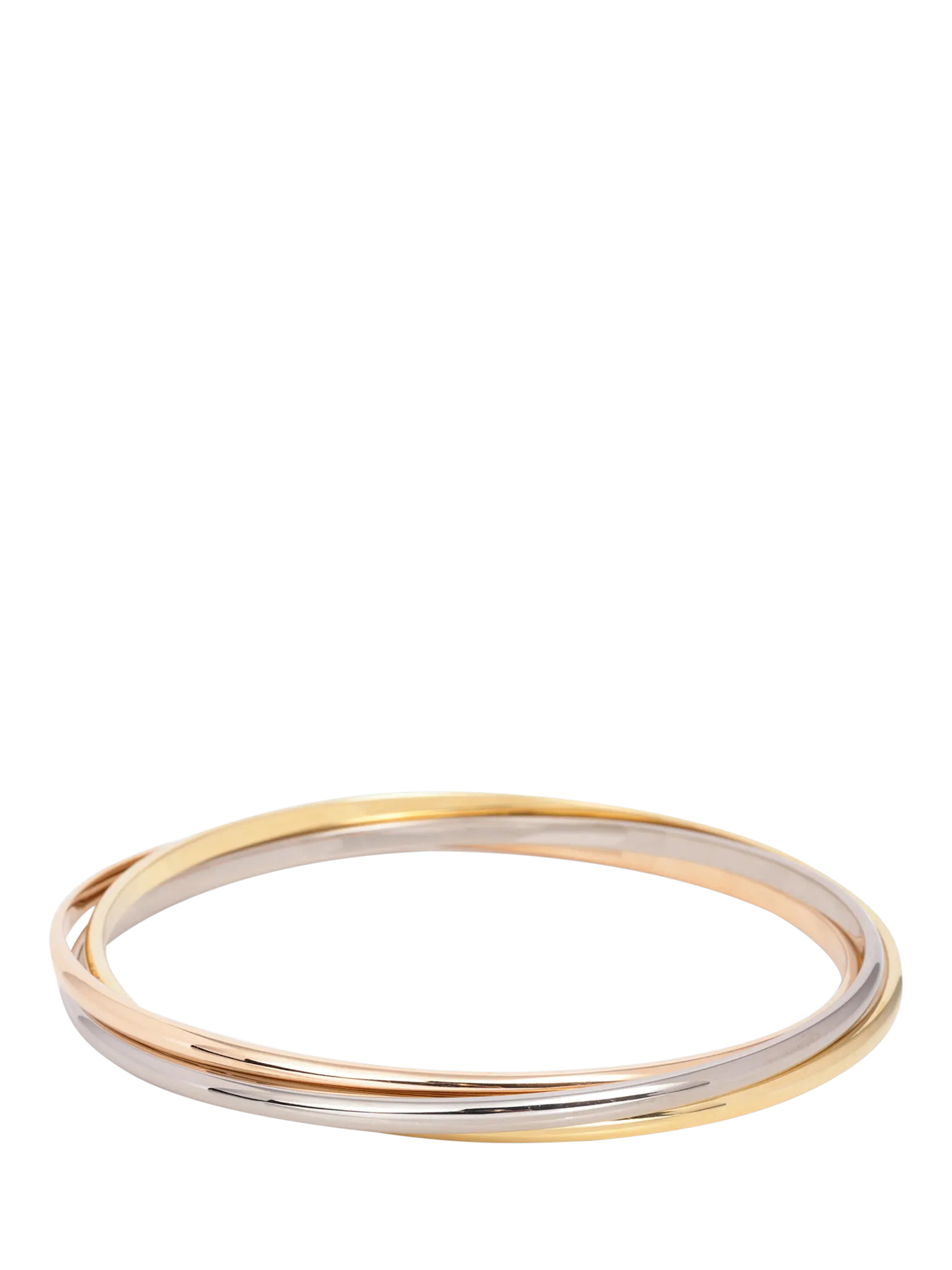 Product image 1 of 6, which shows Pre-loved Cartier 18ct White, Yellow and Rose Gold Small Trinity Bangle