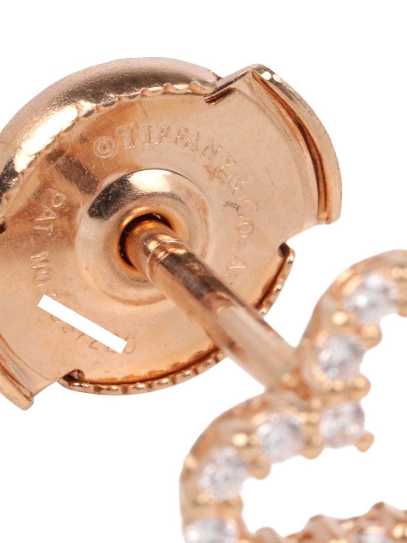 Product image 5 of 6, which shows Pre-loved Tiffany & Co. 18ct Rose Gold Brilliant Cut Diamond Extra Mini Heart Stud Earrings