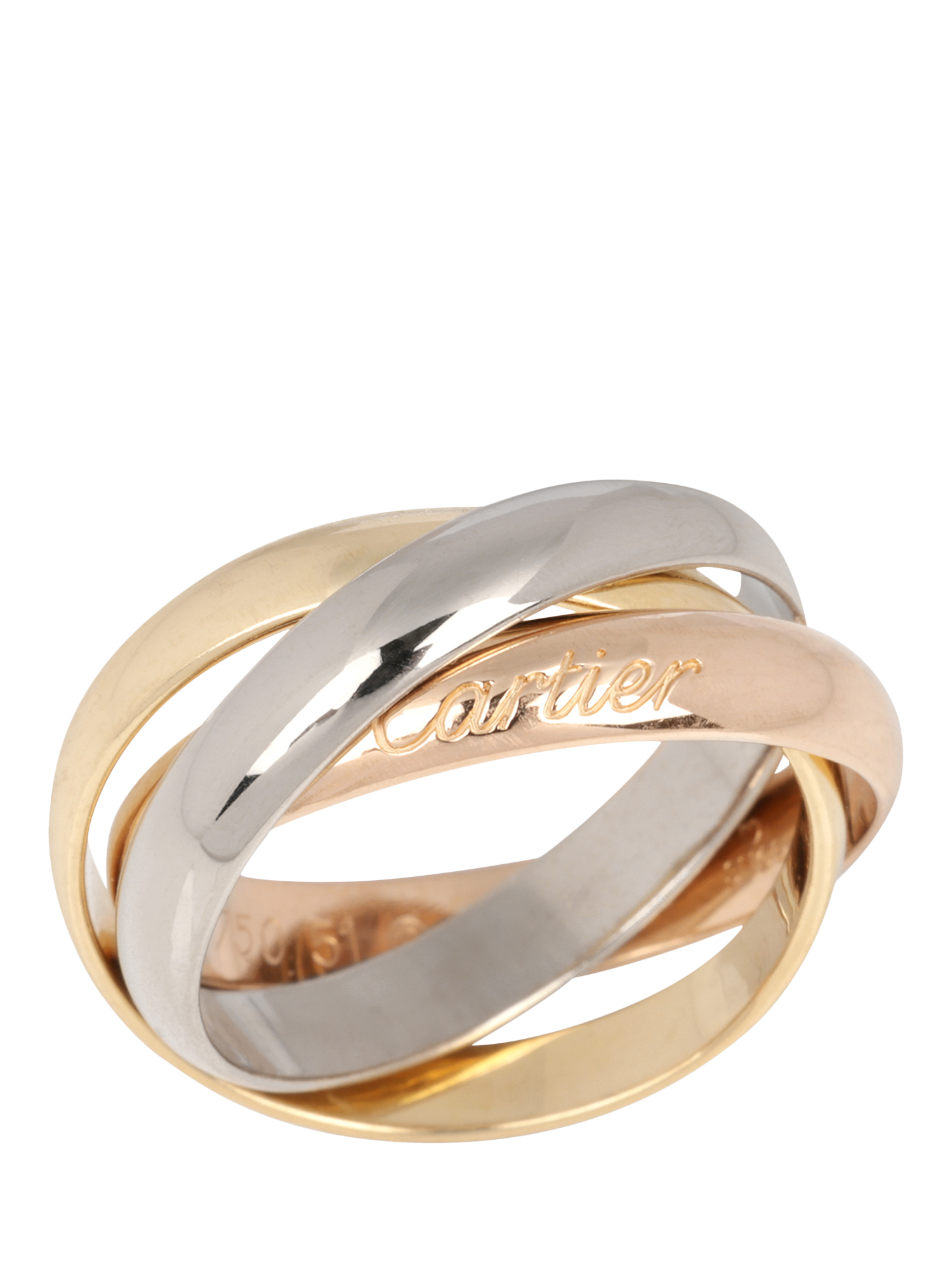 Product image 1 of 7, which shows Pre-loved Cartier 18ct White, Yellow and Rose Gold Medium Trinity Ring
