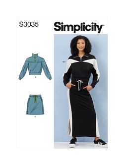 Simplicity Misses' Track Suit Style Tops and Skirts Sewing Pattern, S3035, Multi
