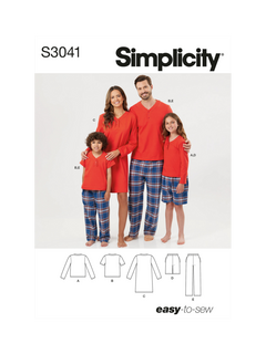 Simplicity Children's, Teens and Adult's Loungewear Sewing Pattern, S3041