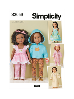 Simplicity 46cm Dolls' Nightwear Sewing Pattern, S3059, Multi Multi
