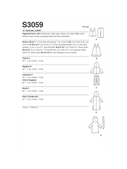 Simplicity 46cm Dolls' Nightwear Sewing Pattern, S3059 - view 2, Multi Multi