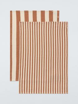 John Lewis Professional Striped Waffle Cotton Tea Towels, Set of 2, Auburn