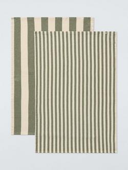 John Lewis Professional Striped Waffle Cotton Tea Towels, Set of 2, Avocado