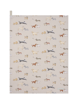 Sophie Allport Doggy Daycare Cotton Tea Towel, Neutral Stone - view 2, Neutral Stone