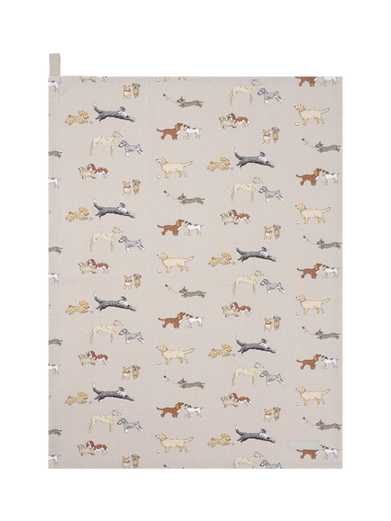 Sophie Allport Doggy Daycare Cotton Tea Towel, Neutral Stone - view 2, Neutral Stone