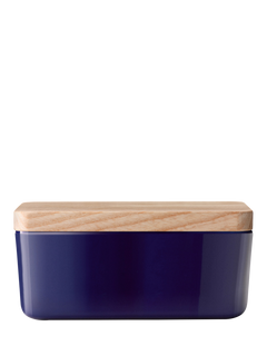 LSA International Collective Porcelain Butter Dish & Ash Wood Lid, Blue Cobalt