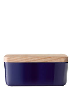 LSA International Collective Porcelain Butter Dish & Ash Wood Lid, Blue Cobalt, Blue Cobalt