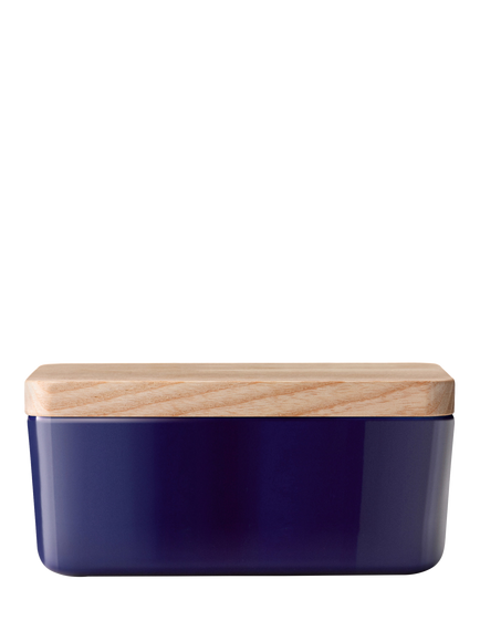 LSA International Collective Porcelain Butter Dish & Ash Wood Lid, Blue Cobalt, Blue Cobalt