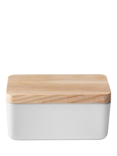 LSA International Collective Porcelain Butter Dish & Ash Wood Lid, White