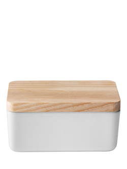 LSA International Collective Porcelain Butter Dish & Ash Wood Lid, White, White