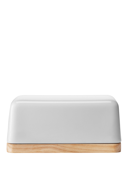LSA International Collective Porcelain Butter Dish & Ash Wood Lid, White - view 2, White