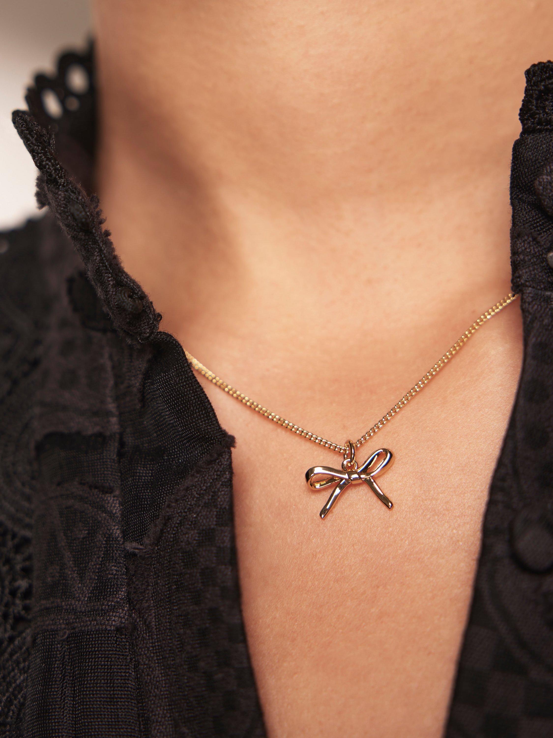 Product image 4 of 5, which shows Mint Velvet Bow Necklace, Gold