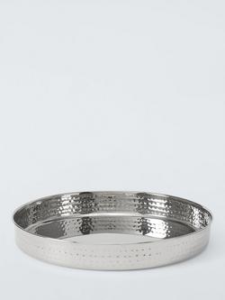 John Lewis Hammered Stainless Steel Round Tray, 32cm, Silver, Silver