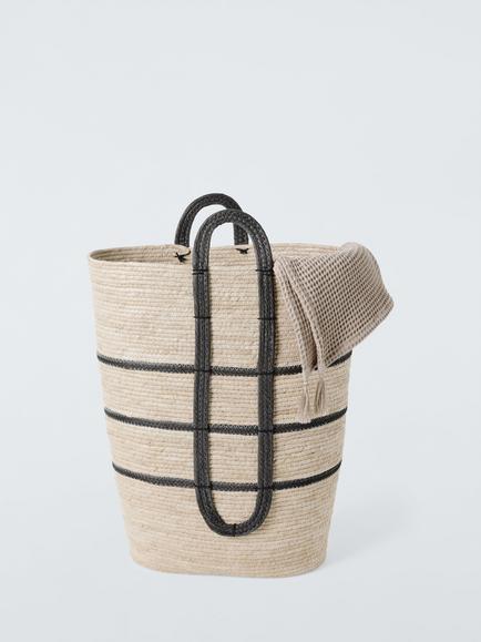 John Lewis Maize Laundry Basket, Natural/Black - view 2, Natural/ Black